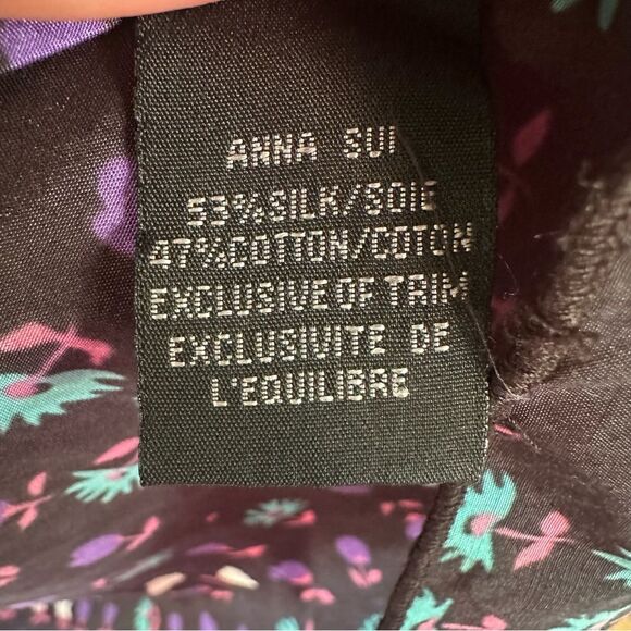 Anna Sui Anthropologie Silk Blend Mini Dress Women’s 8 Black Print - Picture 5 of 8